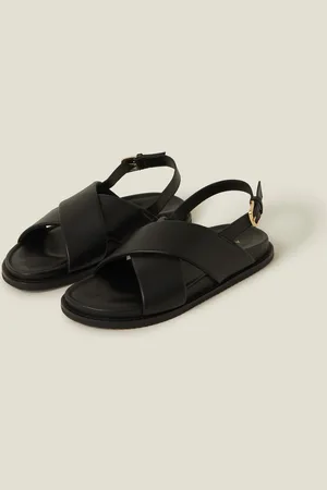 Accessorize Cross Strap Leather Sandals , Size: 37