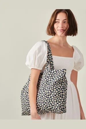Accessorize Navy Blue Daisy Print Cotton Shopper Bag