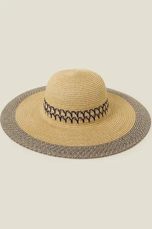Accessorize Patterned Trim Floppy Straw Sun Hat