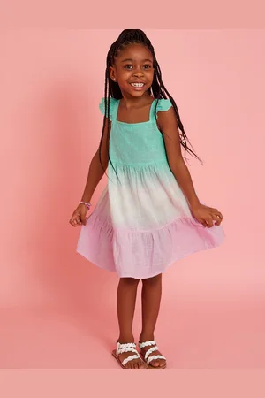 Accessorize Green & Pink Cotton Ombre Tiered Sun Dress, Size: 9-10 Years, Girl