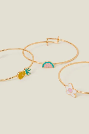 Accessorize 3-Pack Girls Metal Bangle Bracelets Gold, Kids