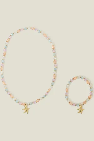 Accessorize Girls Beaded Star Fish Necklace and Bracelet Set