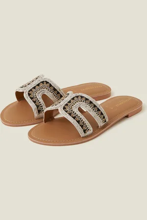 Accessorize Bead Embellished Cut-out Sliders , Size: 41, Women