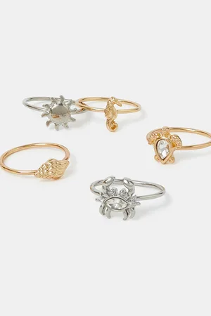 Accessorize 5-Pack Sea Friends Rings , Size: L
