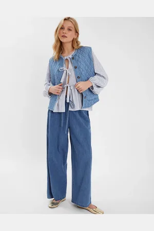 Accessorize Chambray Quilted Waistcoat Blue, Size: S