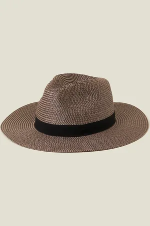 Accessorize Brown & Black Straw Fedora Hat, Size: 57cm, Women