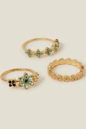 Accessorize 3-Pack Sparkle Flower Rings , Size: L