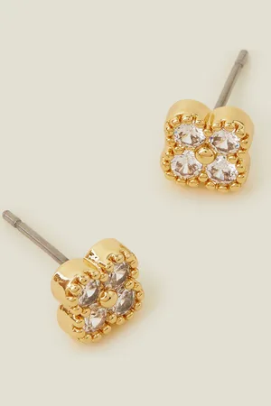 Accessorize 14ct -plated Diamante Flower Stud Earrings, Women