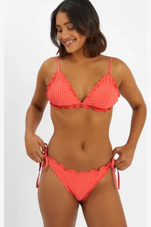 Accessorize Frilly Seersucker Triangle Bikini Top , Size: 6