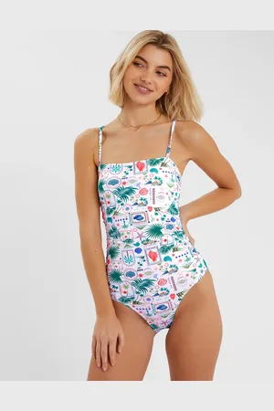 Accessorize Postcard Print Swimsuit , Size: 8