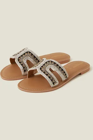 Accessorize Bead Embellished Cut-out Sliders , Size: 41, Women