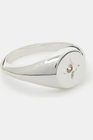 Accessorize Sterling -plated Star Diamanté Signet Ring , Size: xs