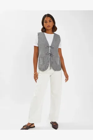 Accessorize Gingham Waistcoat Black, Size: M