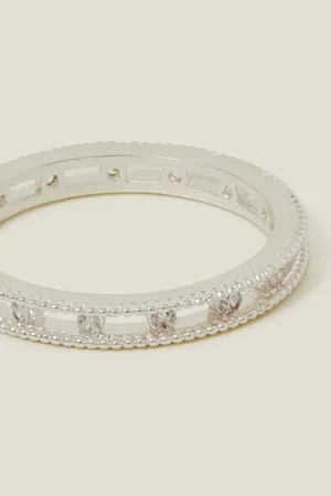 Accessorize Sterling -plated Diamanté Band Ring , Size: xs