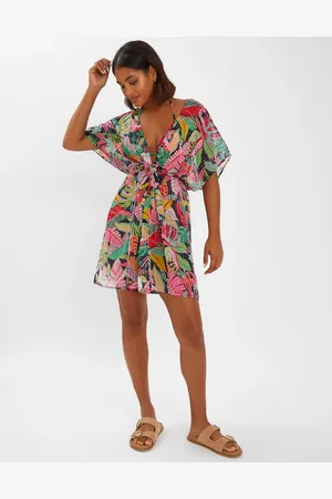 Accessorize Tropical Print Chiffon Kaftan , Size: M