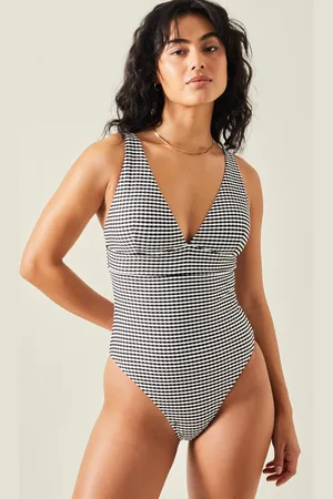 Accessorize Stripe Seersucker Plunge Swimsuit , Size: 18