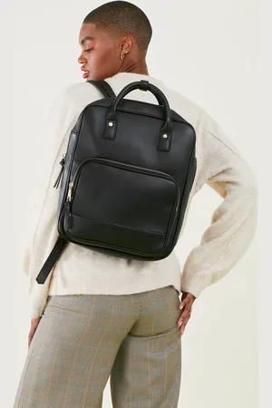 Accessorize Black Leather PU Pocket Top Handle Backpack, Size: 29x35cm, Women