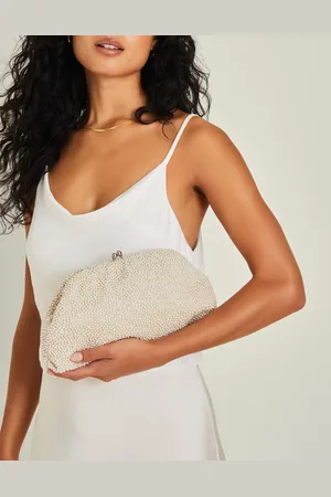 Accessorize Embellished Cotton Pearl Cloud Clutch Bag, Size: 21x18cm, Women