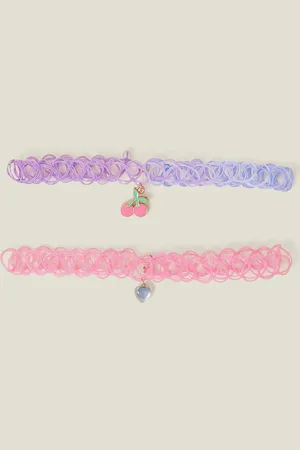 Accessorize Pink and Purple Nylon 2-Pack Fruit Choker Necklaces, Size: 24cm, Girls