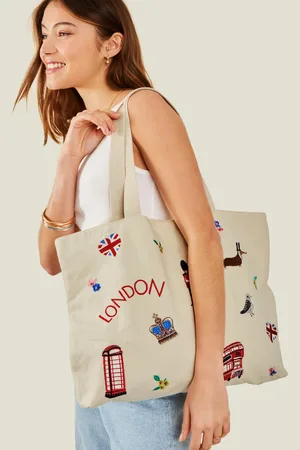 Accessorize Red London Embroidered Shopper Bag, Women
