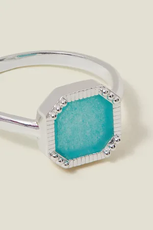 Accessorize Sterling -plated Square Aqua Quartz Ring , Size: M