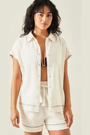 Accessorize Lightweight Embroidered Linen Cap Sleeve Boxy Shirt, Size: XL, Women