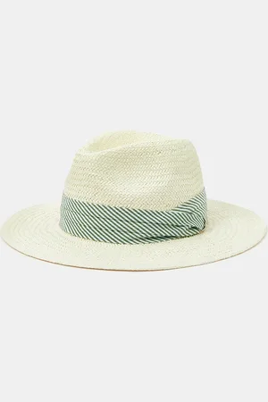 Accessorize White & Green Stripe Band Fedora Hat, Size: 57x8cm, Women