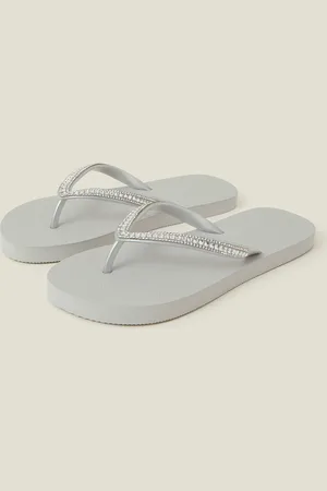 Accessorize Crystal Embellished Flip Flops , Size: M