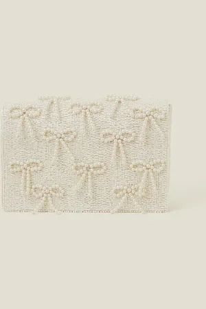 Accessorize Embellished Bridal Pearl Bow Clutch Bag, Size: 22cm, Women