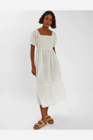 Accessorize Embroidered Puff Sleeve Midi Dress , Size: S