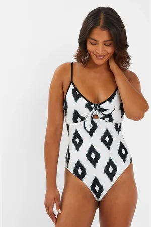 Accessorize Monochrome Print Tie Front Swimsuit , Size: 18