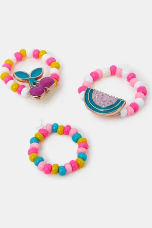 Accessorize 3-Pack Girls Fruit Beaded Rings, Kids