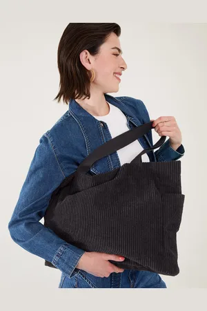Accessorize Black Textured Cord Shopper Bag, Size: 34x44cm, Women