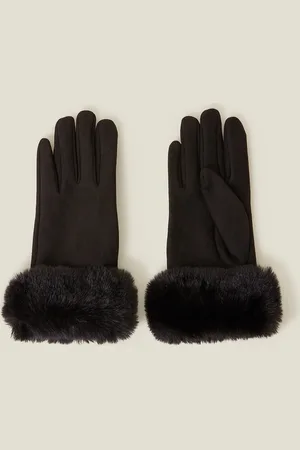 Accessorize Suedette Faux Fur Cuff Gloves, Size: 24cm, Women