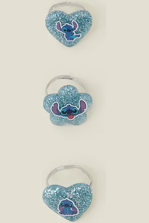 Accessorize Blue & Silver 3-Pack Lilo & Stitch Glitter Rings, Size: 11cm, Girl