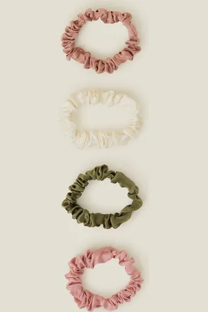 Accessorize Green, Pink and Cream Luxurious Silk Pack of 5 Scrunchies, Size: 40cm, Women