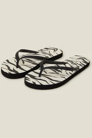 Accessorize Black and White Classic Zebra Print Pvc Flip Flops, Size: M, Women