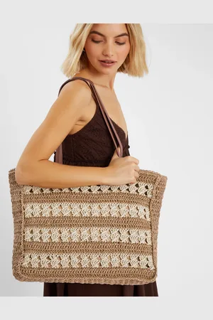 Accessorize Gold Stripe Woven Raffia Tote Bag