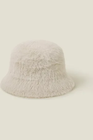 Accessorize Natural Super-soft Nylon Fluffy Bucket Hat, Size: 57cm, Women