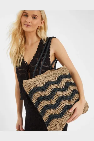 Accessorize Navy Blue Chevron Raffia Shopper Bag
