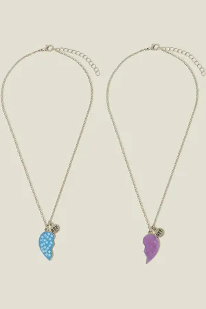 Accessorize 2-Pack Bbf Heart Friendship Necklaces, Kids
