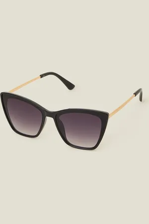 Accessorize Black and Gold Thin Arm Cat Eye Sunglasses, Women