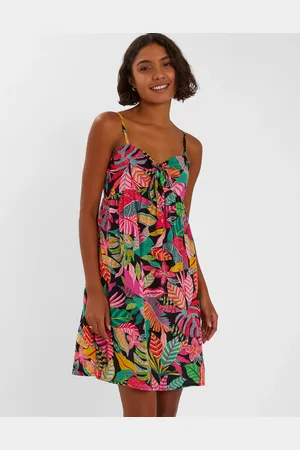 Accessorize Tropical Print Tie Front Mini Dress , Size: L