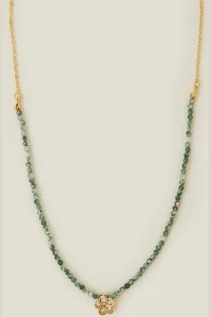 Accessorize 14ct -plated Flower Pendant Jade Bead Necklace