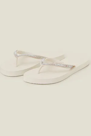 Accessorize Crystal Embellished Flip Flops , Size: S