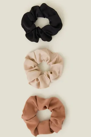 Accessorize Brown, Black and Beige Satin Scrunchie Set, Size: 11cm, Women