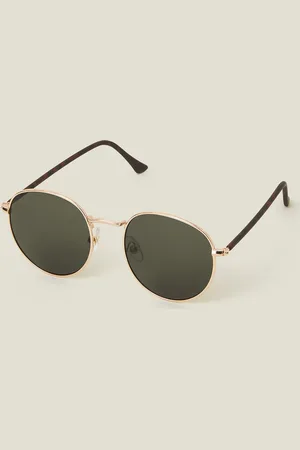 Accessorize Black, Gold and Brown Classic Round Metal Frame Sunglasses, Size: 17cm, Women