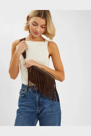 Accessorize Brown Suede Fringe Cross Body Sling Bag