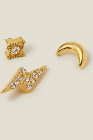 Accessorize 3-Pack 14ct -plated Celestial Flatback Stud Earrings