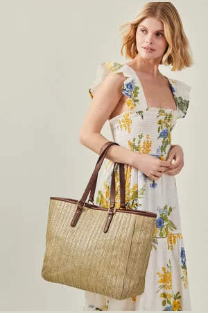 Accessorize Gold Large Metallic Raffia Shopper Bag